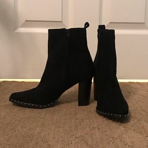 Linnet Black Suede Studded High Heel Booties